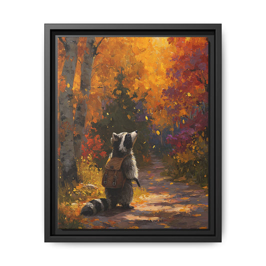 Autumn Raccoon Framed Canvas Wall Art