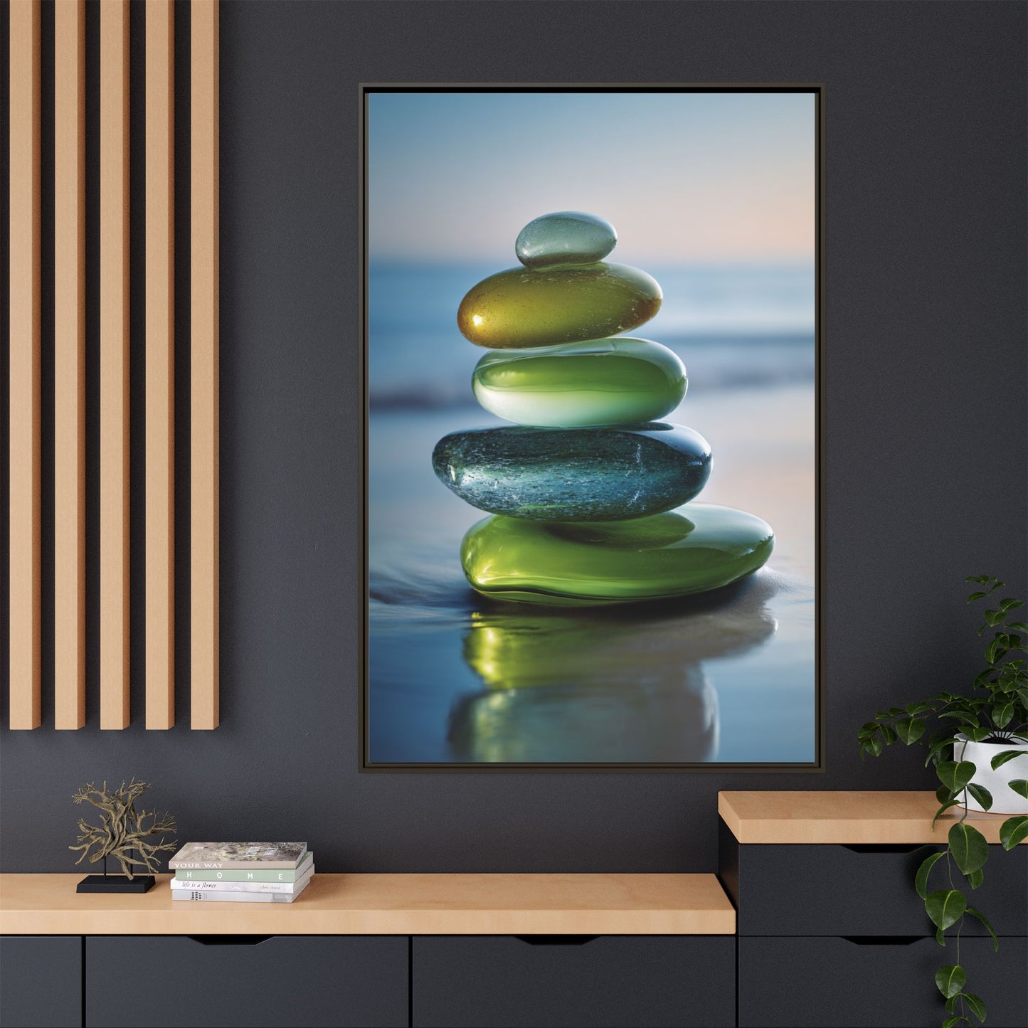 Calming Green Stones Framed Canvas Wall Art