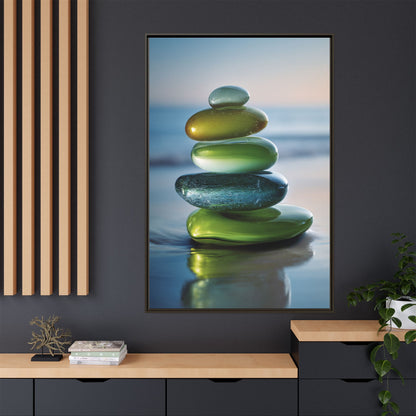 Calming Green Stones Framed Canvas Wall Art