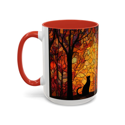 Autumn and Black Cat Stained Glass Effect Mug