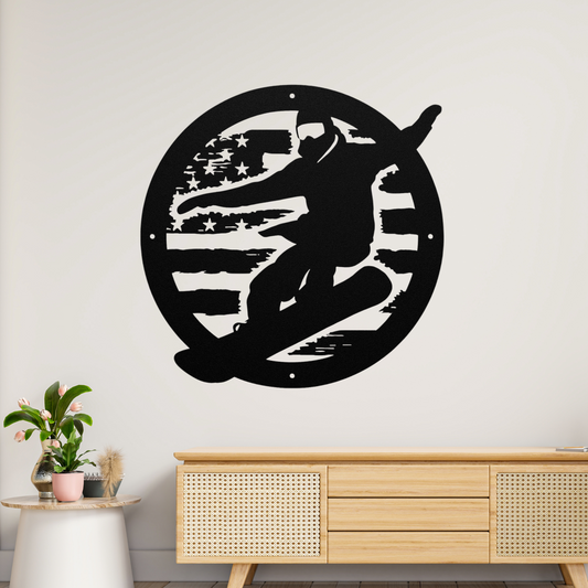 Snowboarder American Flag Metal Wall Art