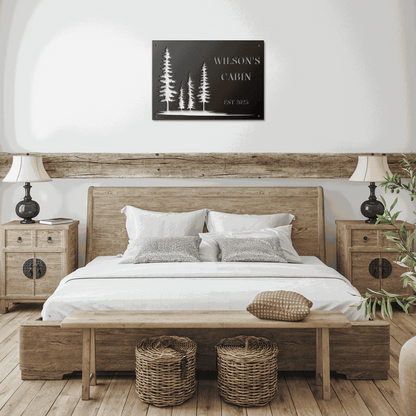 Personalized Pine Tree Metal Cabin Sign