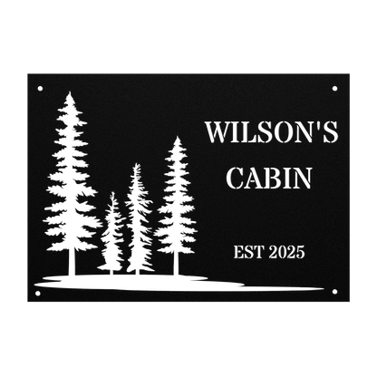 Personalized Pine Tree Metal Cabin Sign