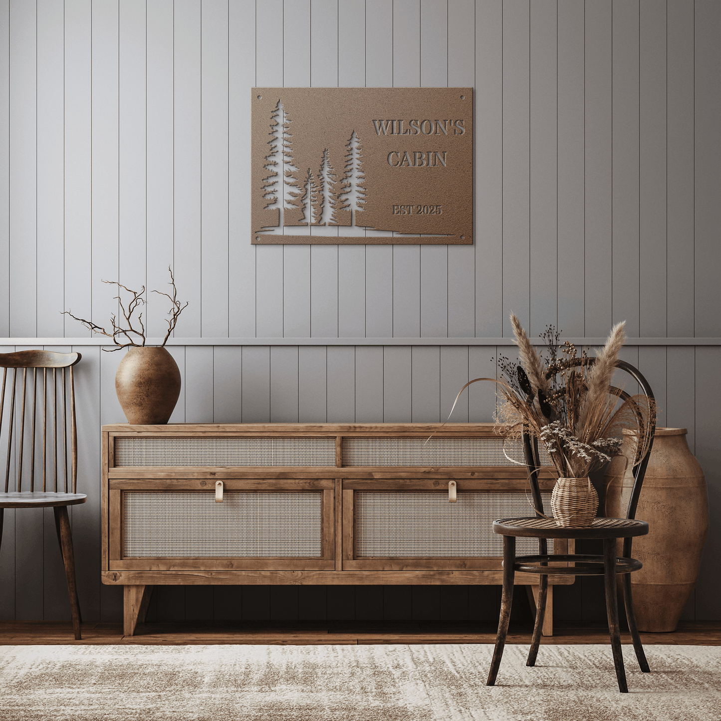 Personalized Pine Tree Metal Cabin Sign