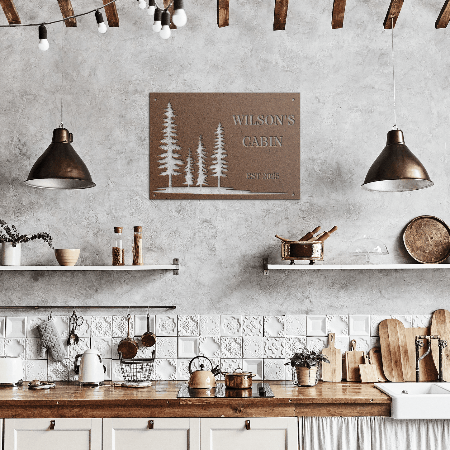 Personalized Pine Tree Metal Cabin Sign