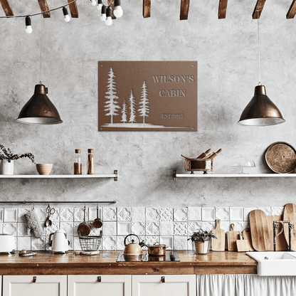 Personalized Pine Tree Metal Cabin Sign
