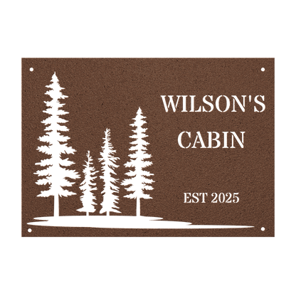 Personalized Pine Tree Metal Cabin Sign
