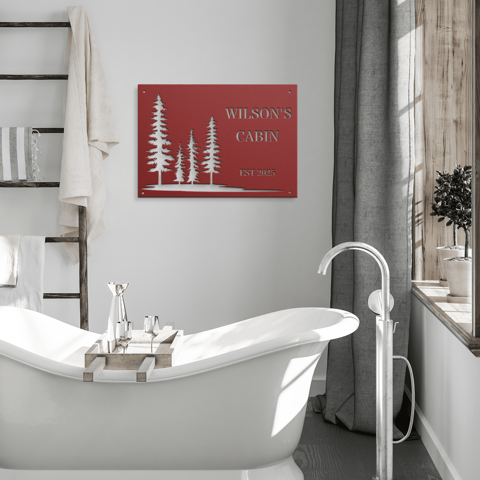 Personalized Pine Tree Metal Cabin Sign