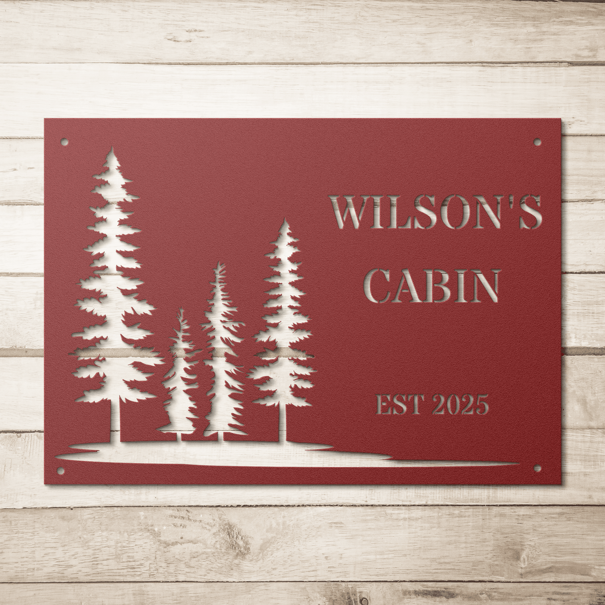 Personalized Pine Tree Metal Cabin Sign