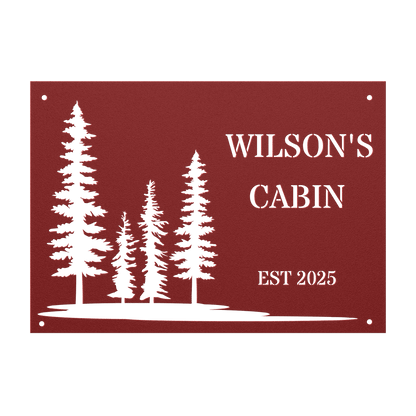 Personalized Pine Tree Metal Cabin Sign