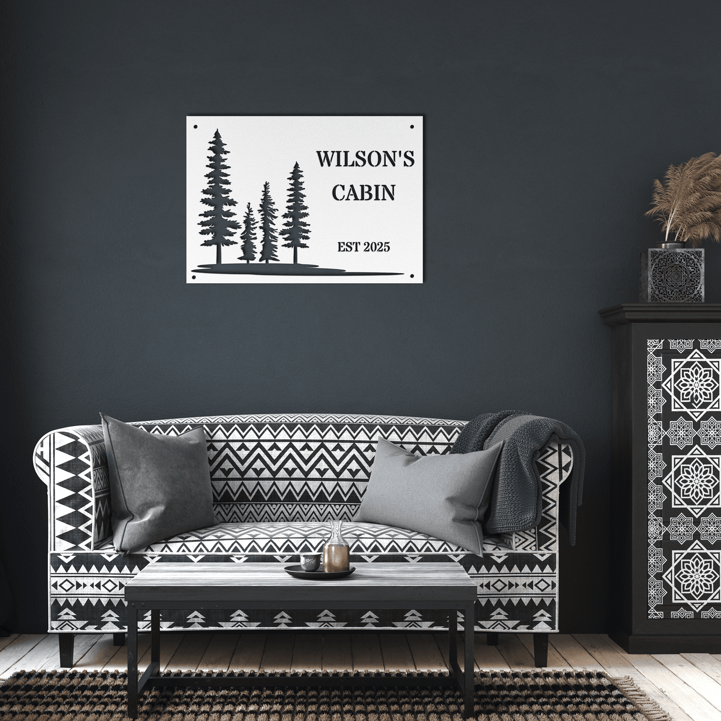 Personalized Pine Tree Metal Cabin Sign