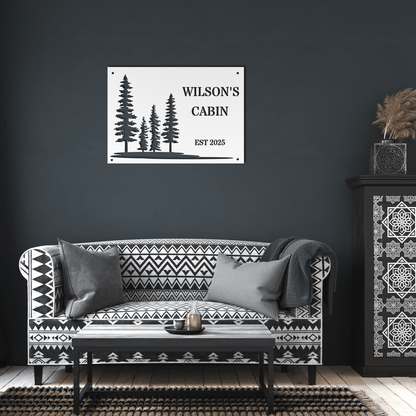 Personalized Pine Tree Metal Cabin Sign