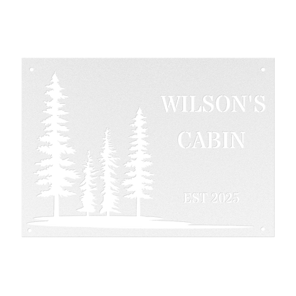Personalized Pine Tree Metal Cabin Sign