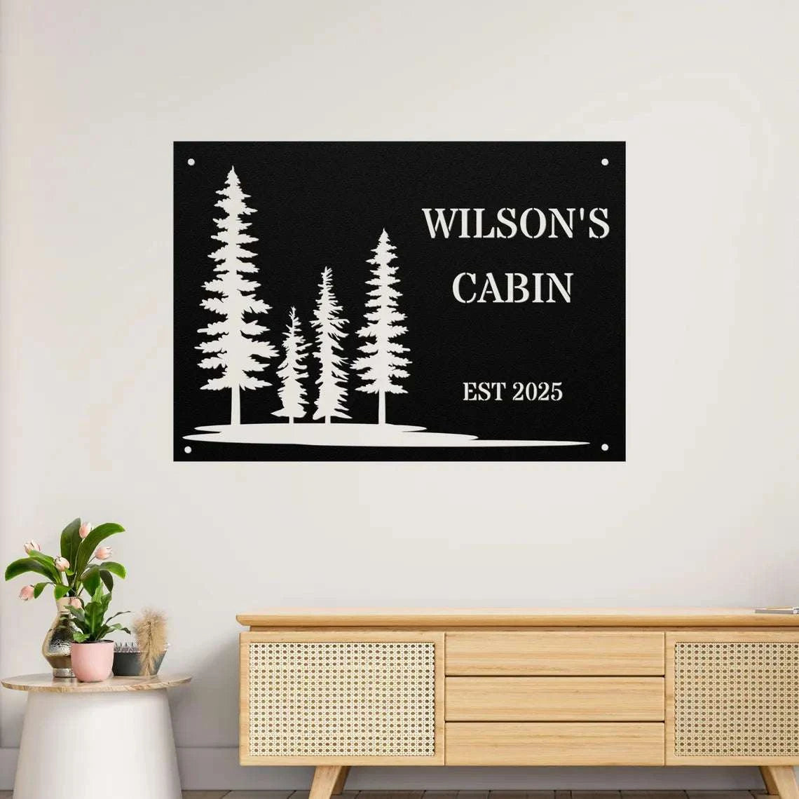 Personalized Pine Tree Metal Cabin Sign