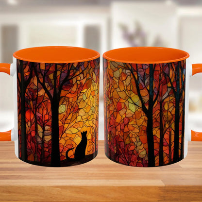 Autumn and Black Cat Stained Glass Effect Mug