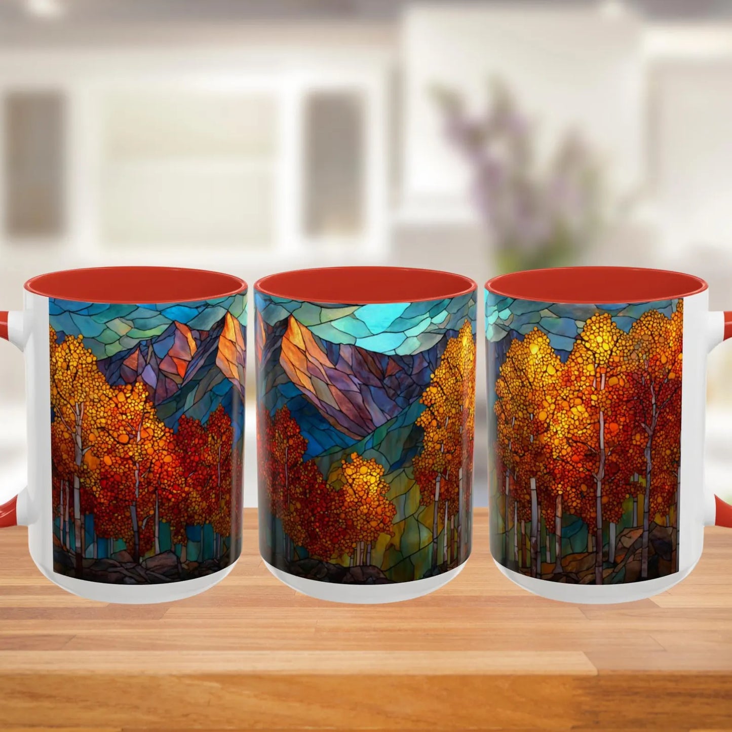 Autumn Mountain Stained Glass Effect Coffee Mug