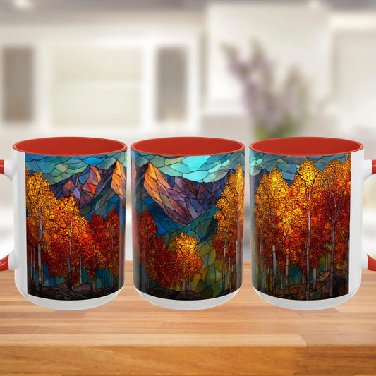 Autumn Mountain Stained Glass Effect Coffee Mug
