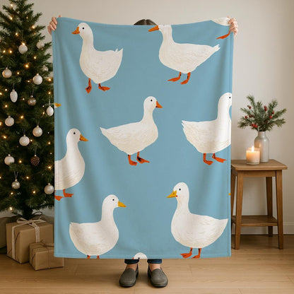 Cozy colorful goose plush blanket with sherpa fleece for holiday decor and snuggling