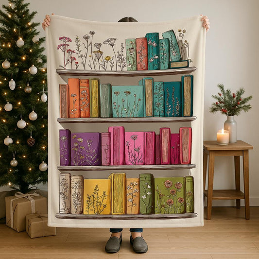 Librarian Book Plush velveteen blanket with book and flower design, soft cozy throw for book lovers and librarians