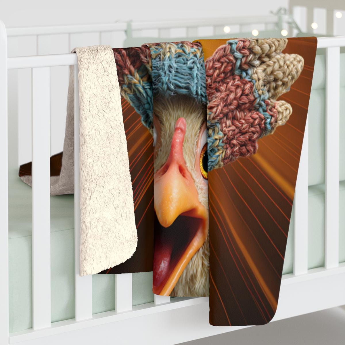 F-Caw-F Chicken Sherpa blanket with velveteen front and humorous chicken design, cozy and soft for adult use