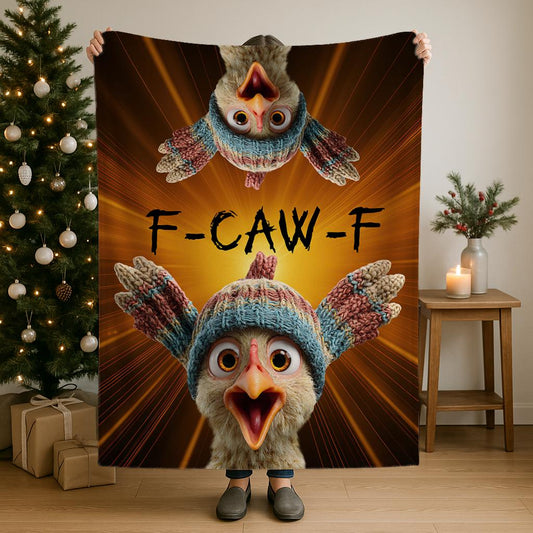 F-Caw-F Chicken Sherpa blanket with velveteen front and sherpa back, cozy and humorous family gift blanket