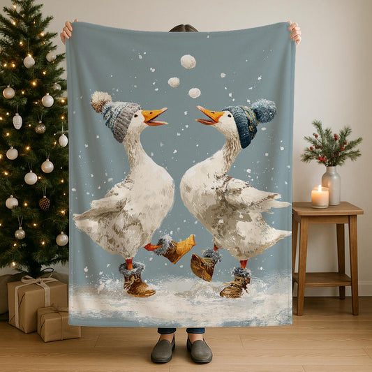 Cute Funny Goose Sherpa & Velveteen Blanket with playful goose design and cozy sherpa backing for winter warmth