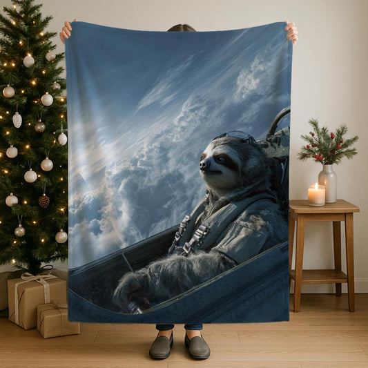 Funny Sloth on a Plane Blanket soft Sherpa and velveteen plush throw for pilot gift and cozy home decor