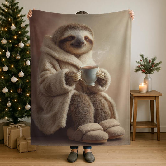 Sloth Drinking Coffee Blanket cozy sherpa fleece velveteen plush gift design