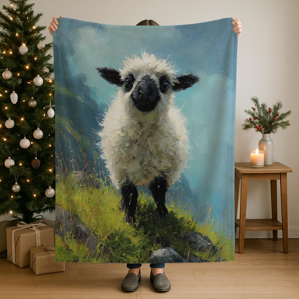 Valais Black Nose Sheep Blanket cozy farmhouse decor with sherpa fleece and velveteen plush