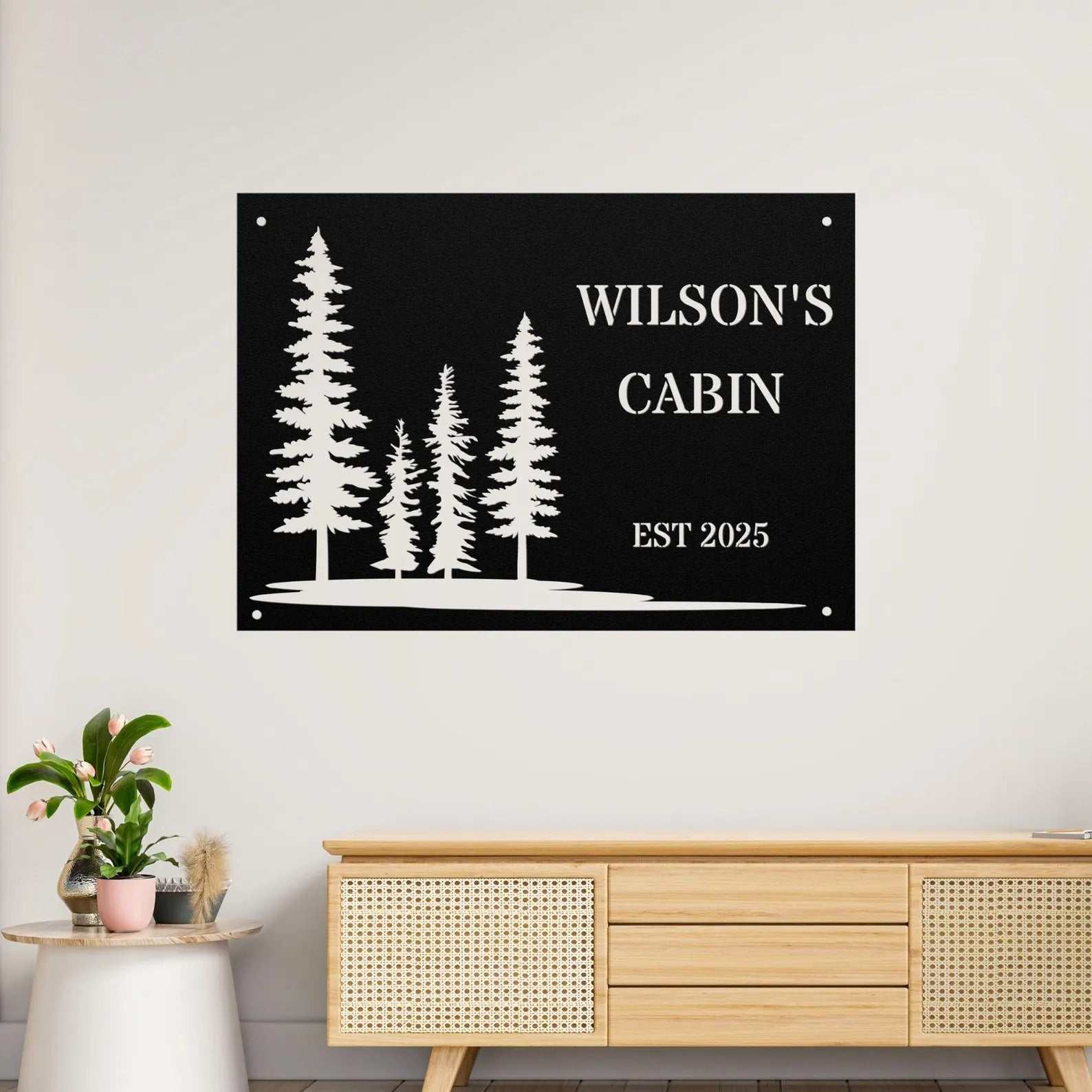 Personalized Pine Tree Metal Cabin Sign